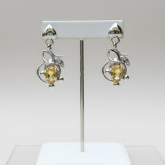 Fusionari 925 Sterling Silver Citrine Earrings for Women | Handmade Minimalist Jewelry | Unique Healing Crystal Design | Size 2.6x1.3 cm | One Pair
