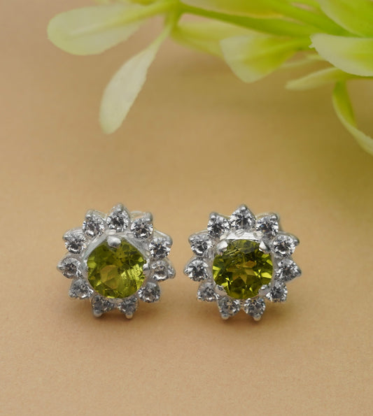 925 Sterling Silver Peridot Eartops for Women | Authentic Silver Jewelry | Handcrafted Elegant Gift