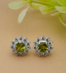 925 Sterling Silver Peridot Eartops for Women | Authentic Silver Jewelry | Handcrafted Elegant Gift