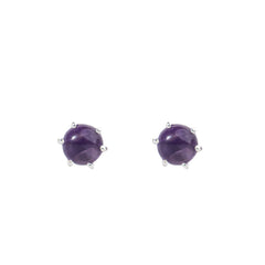 925 Silver Amethyst Stud Earrings – Elegant Round Design for Women & Girls