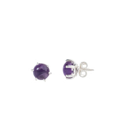 925 Silver Amethyst Stud Earrings – Elegant Round Design for Women & Girls