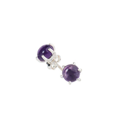 925 Silver Amethyst Stud Earrings – Elegant Round Design for Women & Girls