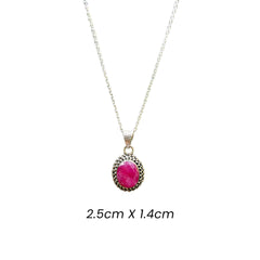 Fusionari 925 Sterling Silver Ruby Pendant Necklace for Women with 18" Chain | Handcrafted Pink Gemstone Jewelry | Size 2.5x1.4 cm