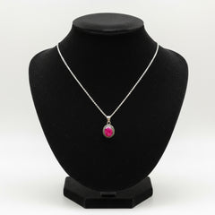 Fusionari 925 Sterling Silver Ruby Pendant Necklace for Women with 18" Chain | Handcrafted Pink Gemstone Jewelry | Size 2.5x1.4 cm