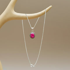 Fusionari 925 Sterling Silver Ruby Pendant Necklace for Women with 18" Chain | Handcrafted Pink Gemstone Jewelry | Size 2.5x1.4 cm