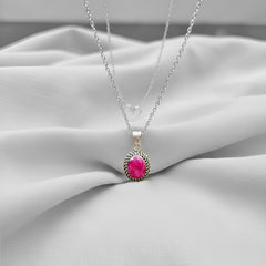 Fusionari 925 Sterling Silver Ruby Pendant Necklace for Women with 18" Chain | Handcrafted Pink Gemstone Jewelry | Size 2.5x1.4 cm