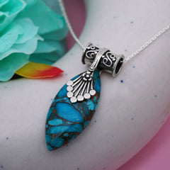 925 Sterling Silver Turquoise Pendant chain for Women | Authentic Silver Jewelry | Handcrafted Elegant Gift