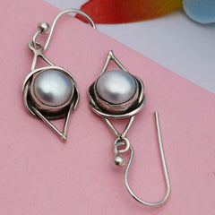 925 Sterling Silver Pearl Earrings for Women | Authentic Silver Jewelry| Handcrafted Elegant Gift