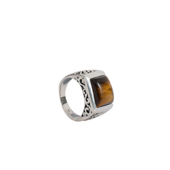 925 Silver Tiger Eye Men's Sterling Silver Ring - Bold Natural Gemstone, Unique Design, Perfect Statement Jewelry for Him