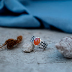 Carnelian Stone Men's Sterling Silver Ring - Bold Natural Gemstone, Unique Design, Perfect for Everyday Wear