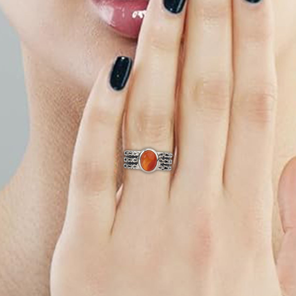 Carnelian Stone Men's Sterling Silver Ring - Bold Natural Gemstone, Unique Design, Perfect for Everyday Wear