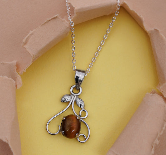 925 Sterling Silver Tiger Eye Pendant chain for Women | Authentic Silver Jewelry | Handcrafted Elegant Gift