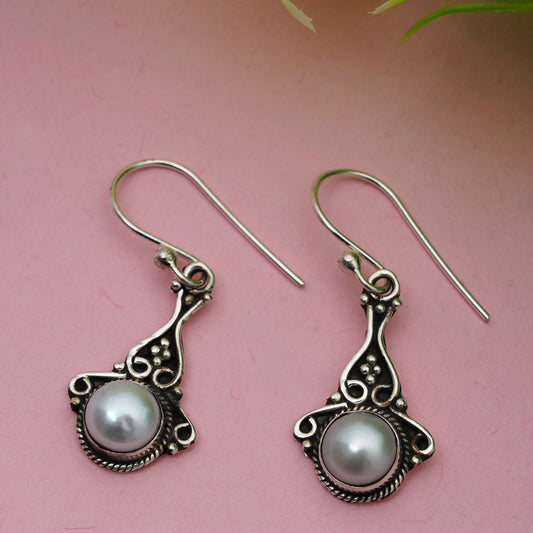 925 Sterling Silver Pearl Earrings for Women | Authentic Silver Jewelry | Handcrafted Elegant Gift