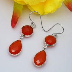 925 Sterling Silver Carnelian Earrings for Women | Authentic Silver Jewelry | Handcrafted Elegant Gift