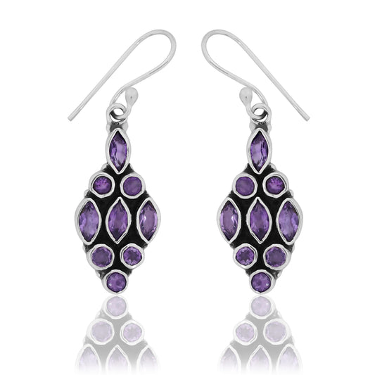 925 Sterling Silver Amethyst Earrings for Women | Authentic Silver Jewelry | Handcrafted Elegant Gift