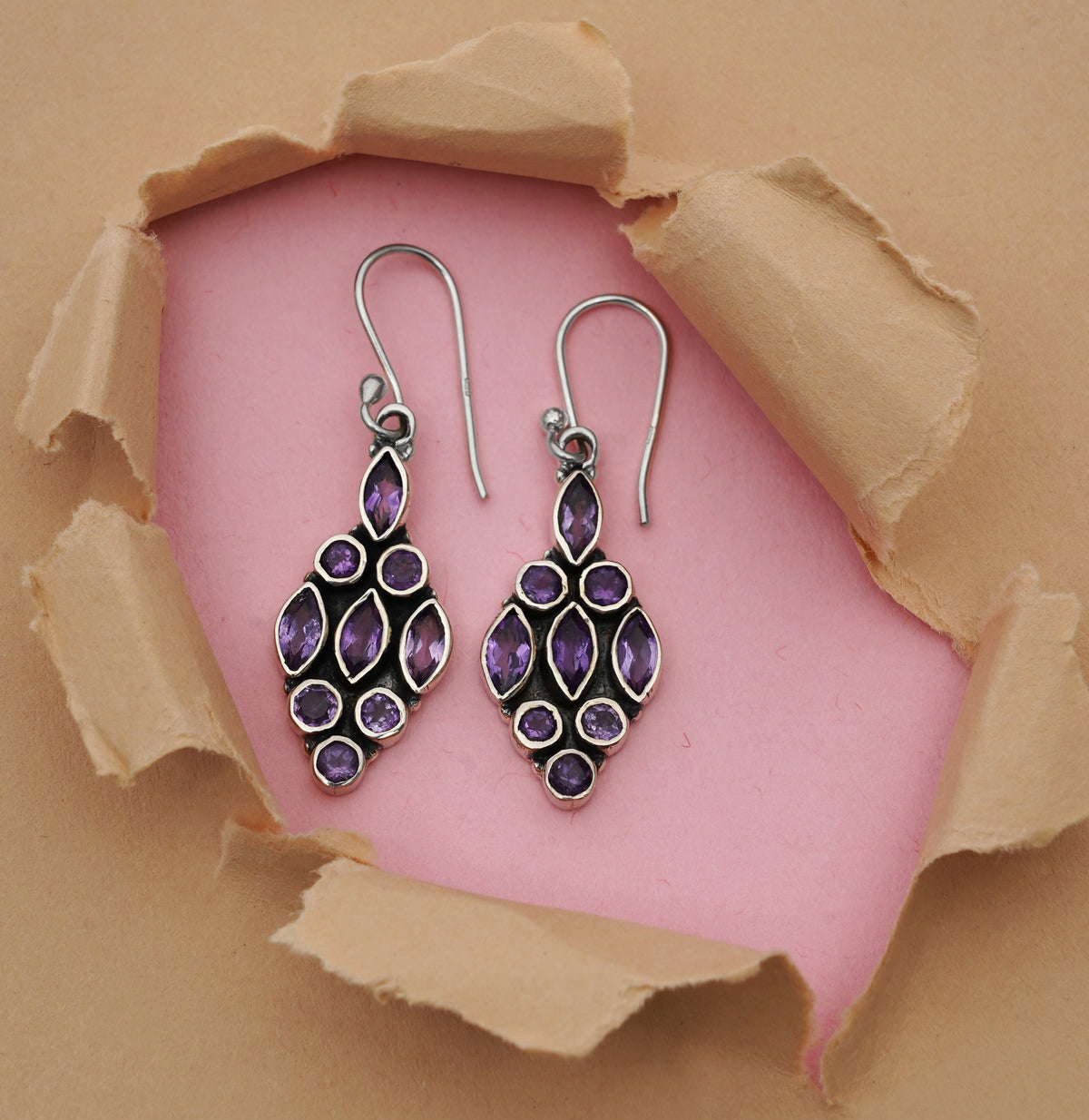 925 Sterling Silver Amethyst Earrings for Women | Authentic Silver Jewelry | Handcrafted Elegant Gift