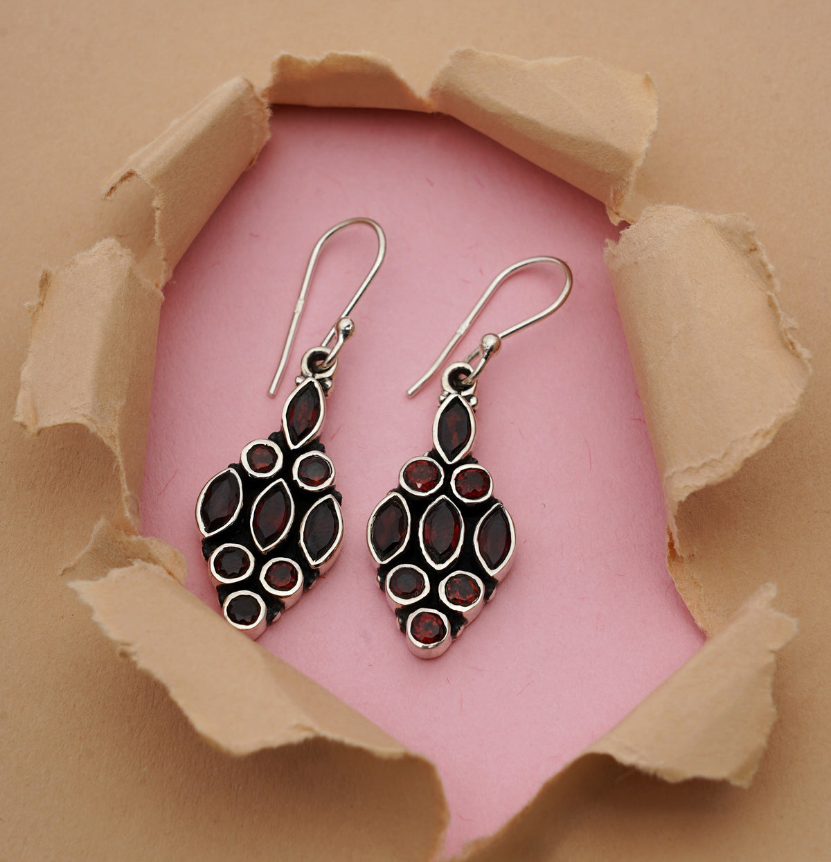 925 Sterling Silver Garnet Earrings for Women | Authentic Silver Jewelry | Handcrafted Elegant Gift
