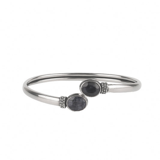 Fusionari 925 Sterling Silver Blue Sapphire Bangle | Elegant Gemstone Jewelry for Women | Royal Blue Stone Bracelet