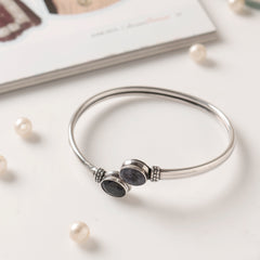 Fusionari 925 Sterling Silver Blue Sapphire Bangle | Elegant Gemstone Jewelry for Women | Royal Blue Stone Bracelet