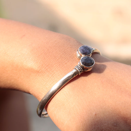 Fusionari 925 Sterling Silver Blue Sapphire Bangle | Elegant Gemstone Jewelry for Women | Royal Blue Stone Bracelet