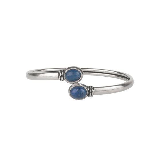Fusionari 925 Sterling Silver Lapis Gemstone Bangle | Handcrafted Blue Stone Jewelry | Stylish Statement Bracelet