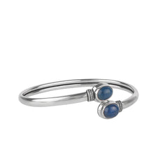 Fusionari 925 Sterling Silver Lapis Gemstone Bangle | Handcrafted Blue Stone Jewelry | Stylish Statement Bracelet