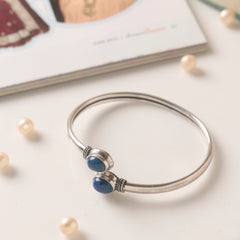 Fusionari 925 Sterling Silver Lapis Gemstone Bangle | Handcrafted Blue Stone Jewelry | Stylish Statement Bracelet