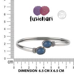 Fusionari 925 Sterling Silver Lapis Gemstone Bangle | Handcrafted Blue Stone Jewelry | Stylish Statement Bracelet