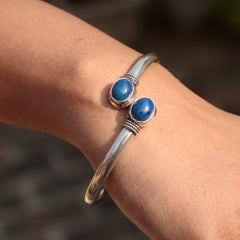 Fusionari 925 Sterling Silver Lapis Gemstone Bangle | Handcrafted Blue Stone Jewelry | Stylish Statement Bracelet