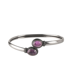 925  Sterling Silver Amethyst Bangle for Women | Natural Purple Gemstone Jewelry | Healing Crystal Bracelet