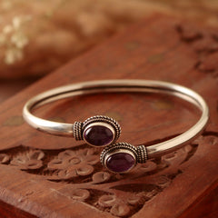 925  Sterling Silver Amethyst Bangle for Women | Natural Purple Gemstone Jewelry | Healing Crystal Bracelet