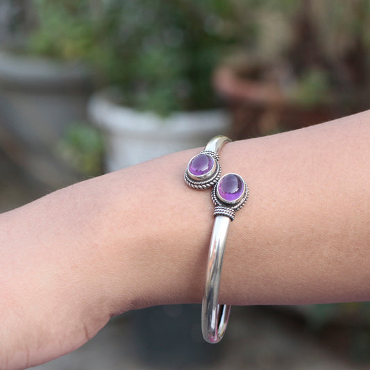 925  Sterling Silver Amethyst Bangle for Women | Natural Purple Gemstone Jewelry | Healing Crystal Bracelet