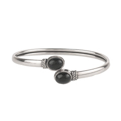 Fusionari 925 Sterling Silver Black Onyx Bangle | Handcrafted Gemstone Bracelet | Bold and Elegant Design