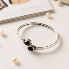 Fusionari 925 Sterling Silver Black Onyx Bangle | Handcrafted Gemstone Bracelet | Bold and Elegant Design