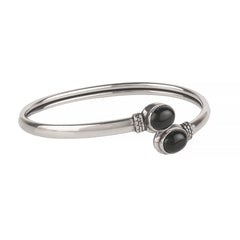 Fusionari 925 Sterling Silver Black Onyx Bangle | Handcrafted Gemstone Bracelet | Bold and Elegant Design