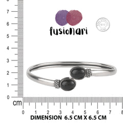Fusionari 925 Sterling Silver Black Onyx Bangle | Handcrafted Gemstone Bracelet | Bold and Elegant Design