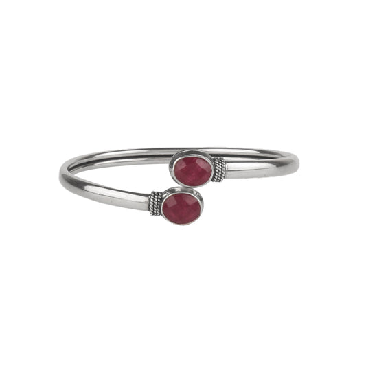 Fusionari 925 Sterling Silver Ruby Bangle for Women | Handcrafted Gemstone Jewelry | Elegant Traditional Design