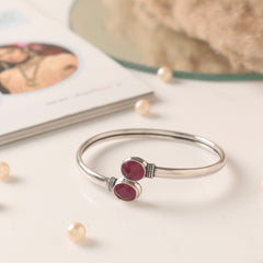 Fusionari 925 Sterling Silver Ruby Bangle for Women | Handcrafted Gemstone Jewelry | Elegant Traditional Design