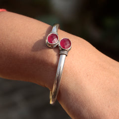 Fusionari 925 Sterling Silver Ruby Bangle for Women | Handcrafted Gemstone Jewelry | Elegant Traditional Design