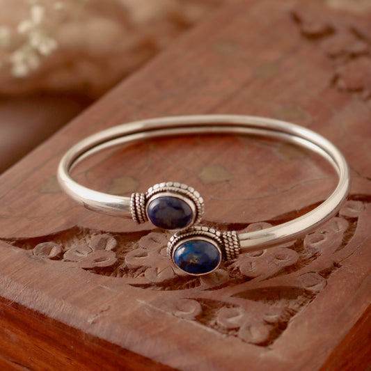 925 Silver Lapis Lazuli Bangle | Royal Blue Gemstone Bracelet for Women | Handmade Luxury Jewelry – FU-0986