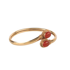 Fusionari 925 Sterling Silver Gold Plated Carnelian Bangle | Handcrafted Orange Gemstone Jewelry | Boho & Elegant Bracelet