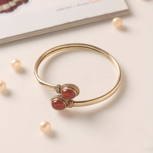 Fusionari 925 Sterling Silver Gold Plated Carnelian Bangle | Handcrafted Orange Gemstone Jewelry | Boho & Elegant Bracelet