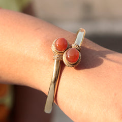 Fusionari 925 Sterling Silver Gold Plated Carnelian Bangle | Handcrafted Orange Gemstone Jewelry | Boho & Elegant Bracelet