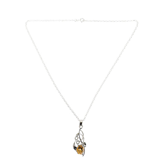 925 Sterling Silver Handcrafted Citrine Pendant Necklace – Stunning Flower Design with Natural Gemstones – Elegance Redefined