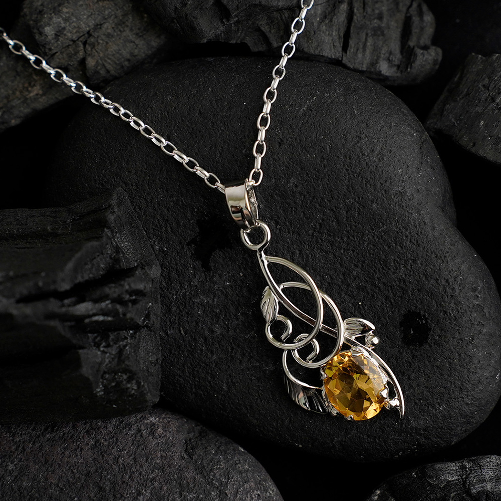 925 Sterling Silver Handcrafted Citrine Pendant Necklace – Stunning Flower Design with Natural Gemstones – Elegance Redefined