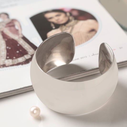 Fusionari 925 Sterling Silver Plain Cuff Bangle | Minimalist Open Bracelet for Women | Classic Handcrafted Jewelry