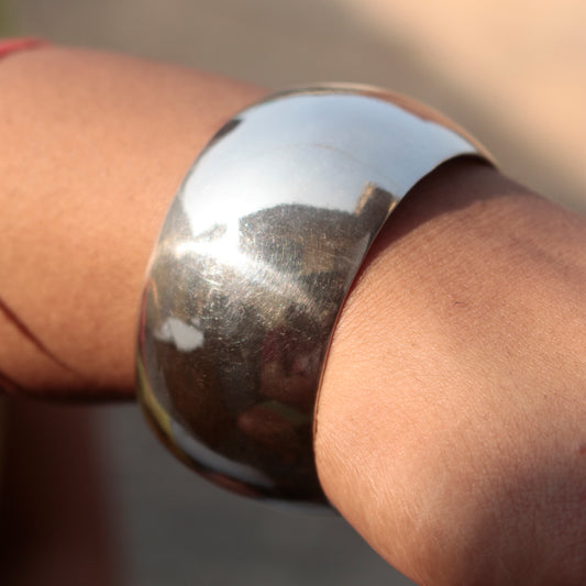 Fusionari 925 Sterling Silver Plain Cuff Bangle | Minimalist Open Bracelet for Women | Classic Handcrafted Jewelry