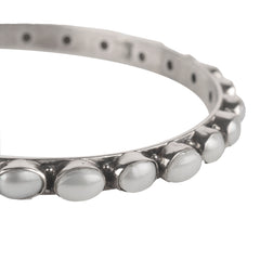 Fusionari 925 Sterling Silver Pearl Bangle | Classic White Stone Jewelry | Elegant Bracelet for Women & Girls