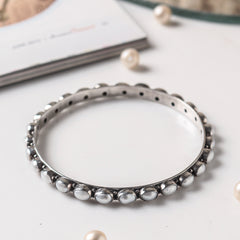 Fusionari 925 Sterling Silver Pearl Bangle | Classic White Stone Jewelry | Elegant Bracelet for Women & Girls