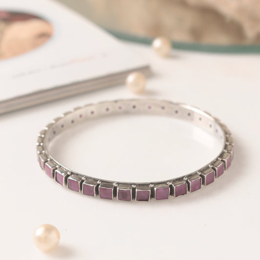 Fusionari 925 Sterling Silver Ruby Gemstone Bangle | Handmade Red Stone Jewelry | Festive & Elegant Accessory
